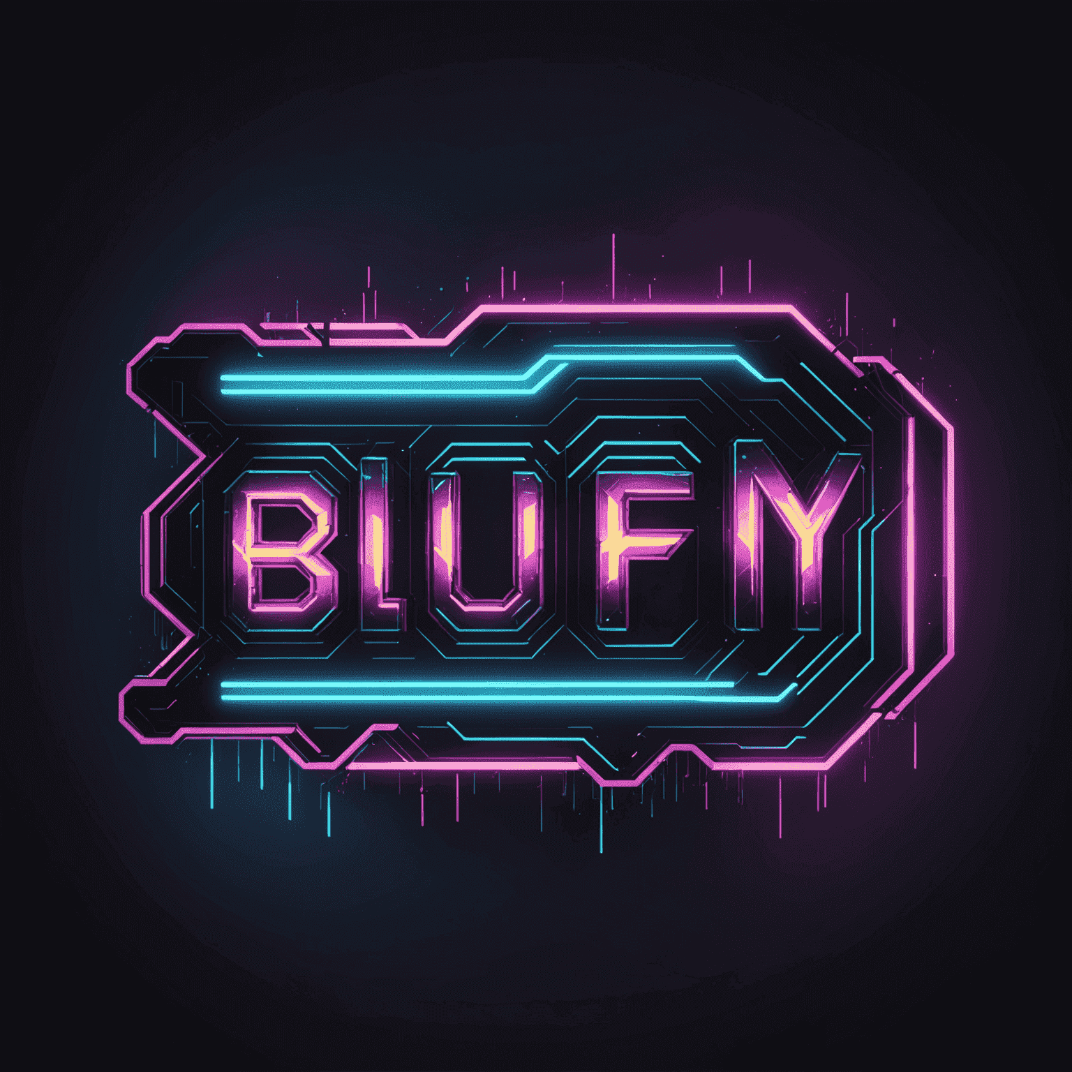 blufny163 logo - Futuristic neon text with glitch effect