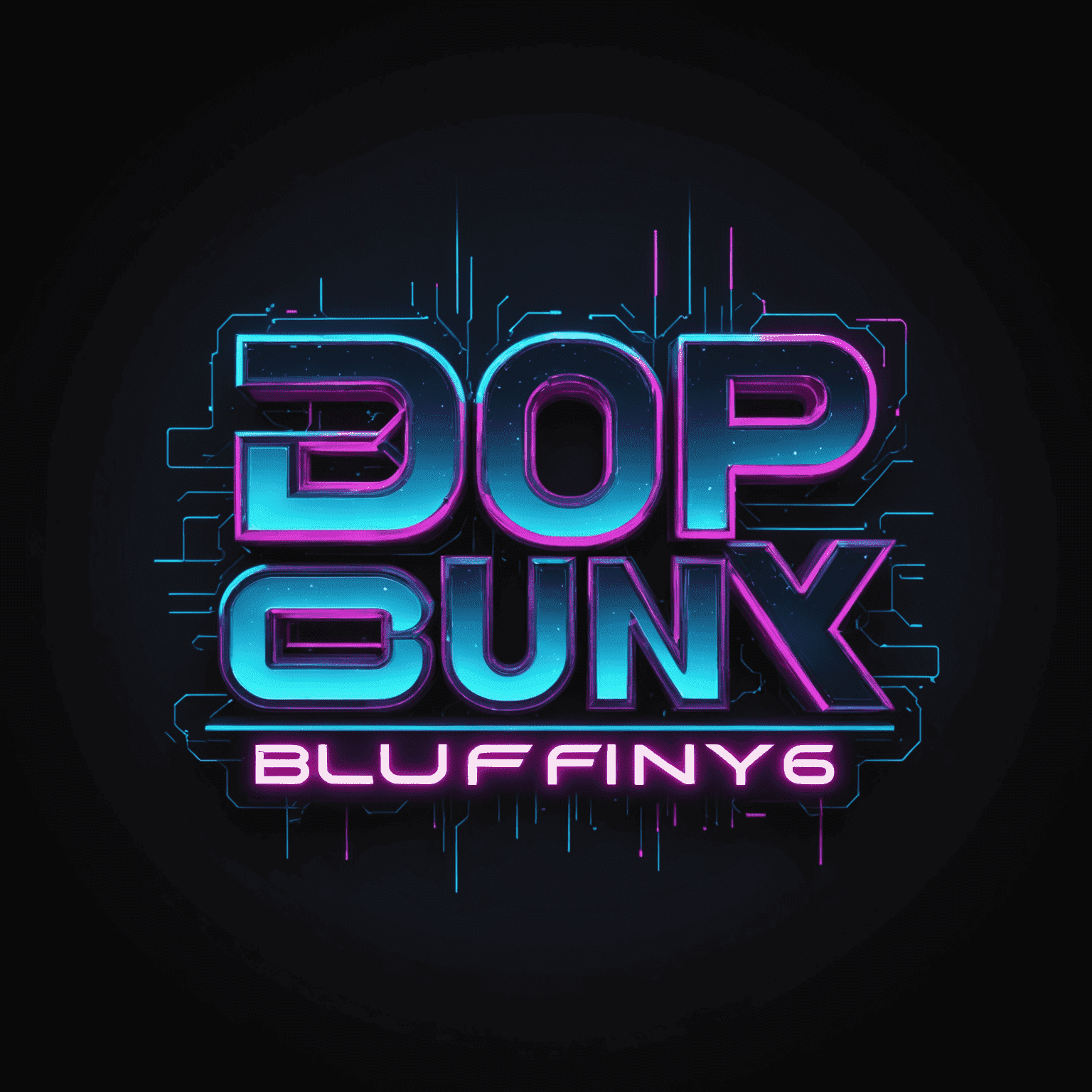 blufny163 logo - Futuristic neon text with glitch effect