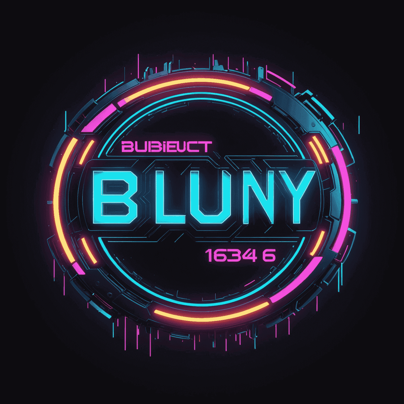 blufny163 logo - Futuristic neon text with glitch effect