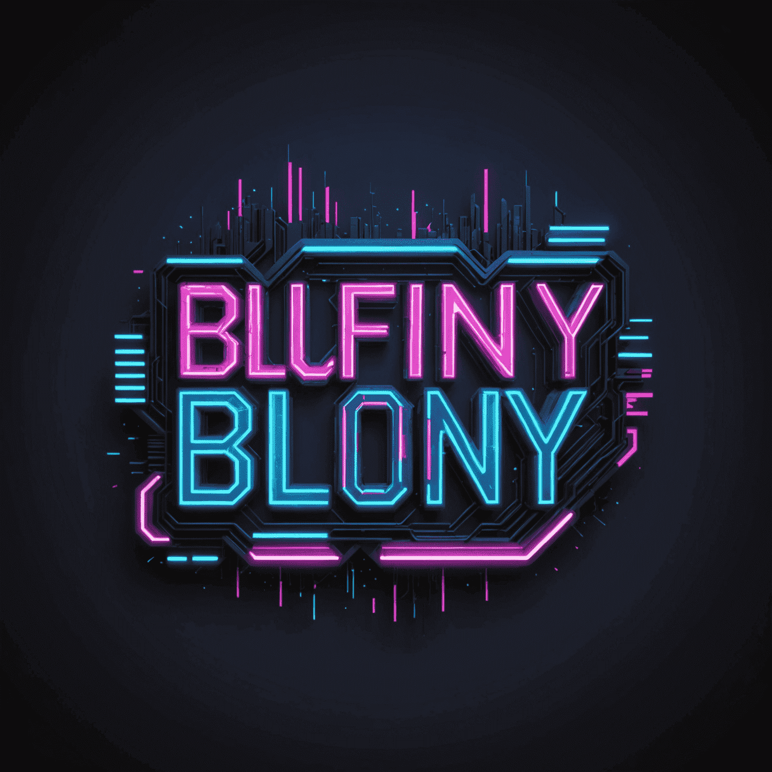 blufny163 logo - Futuristic neon text with glitch effect