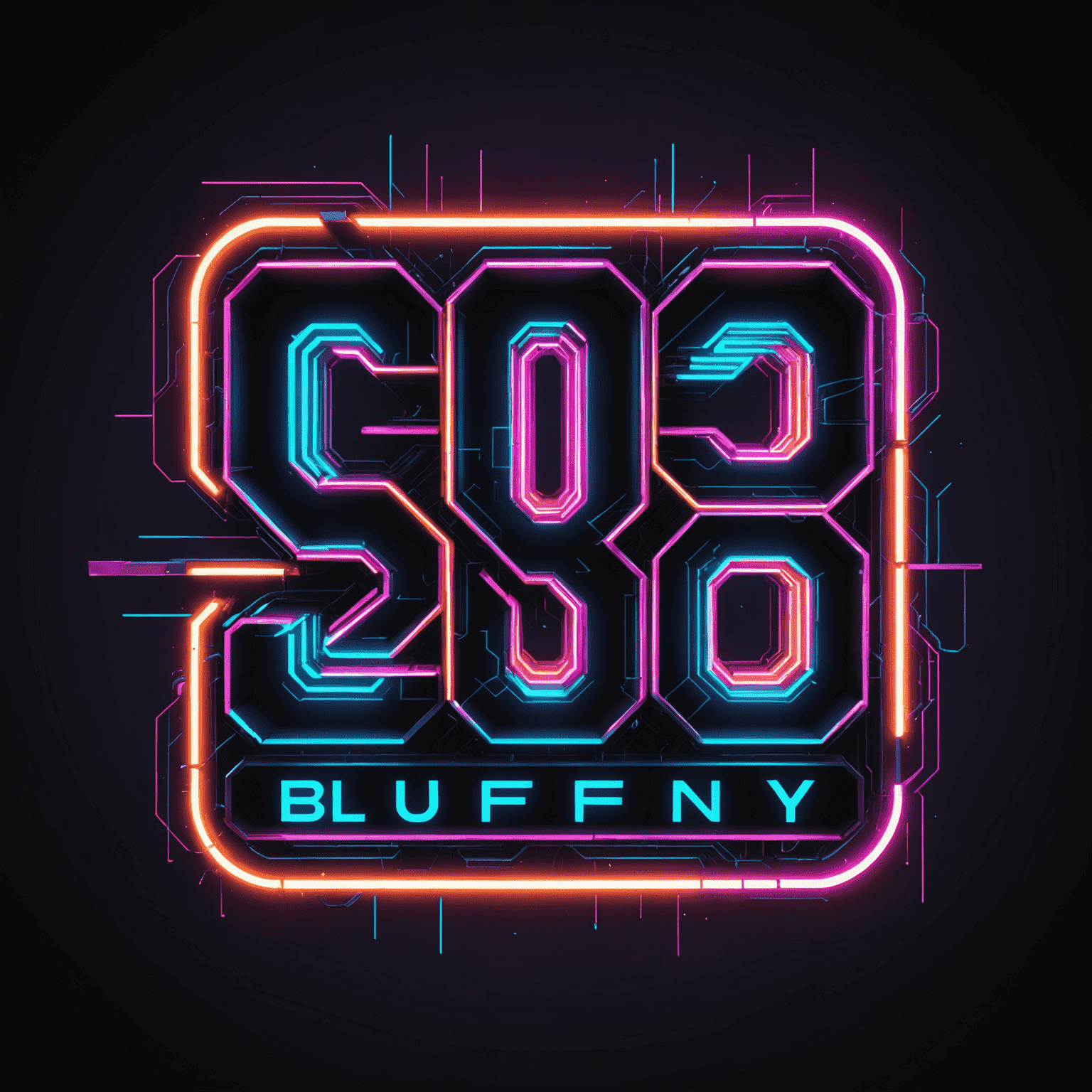 blufny163 logo - Futuristic neon text with glitch effect