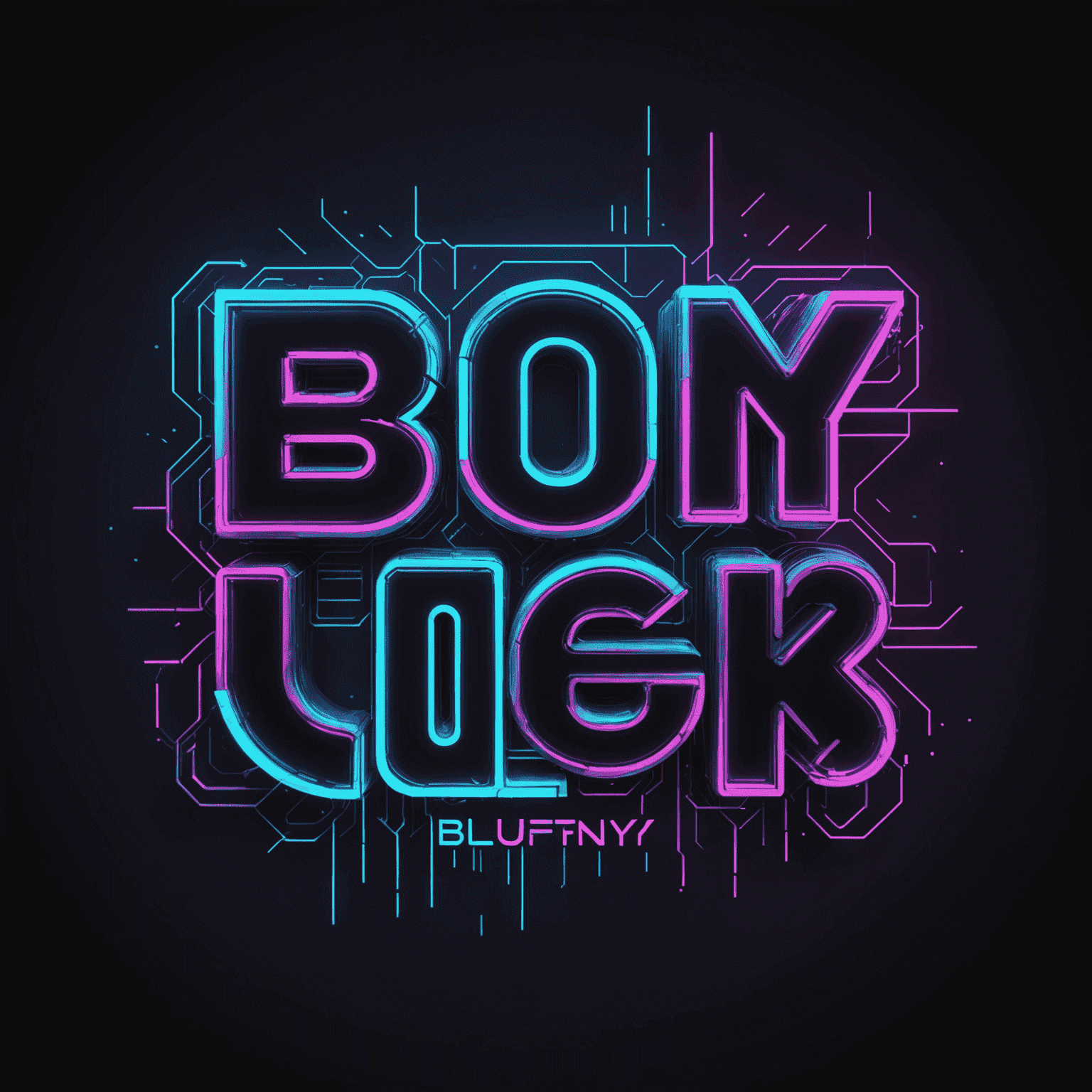 blufny163 logo - Futuristic neon text with glitch effect