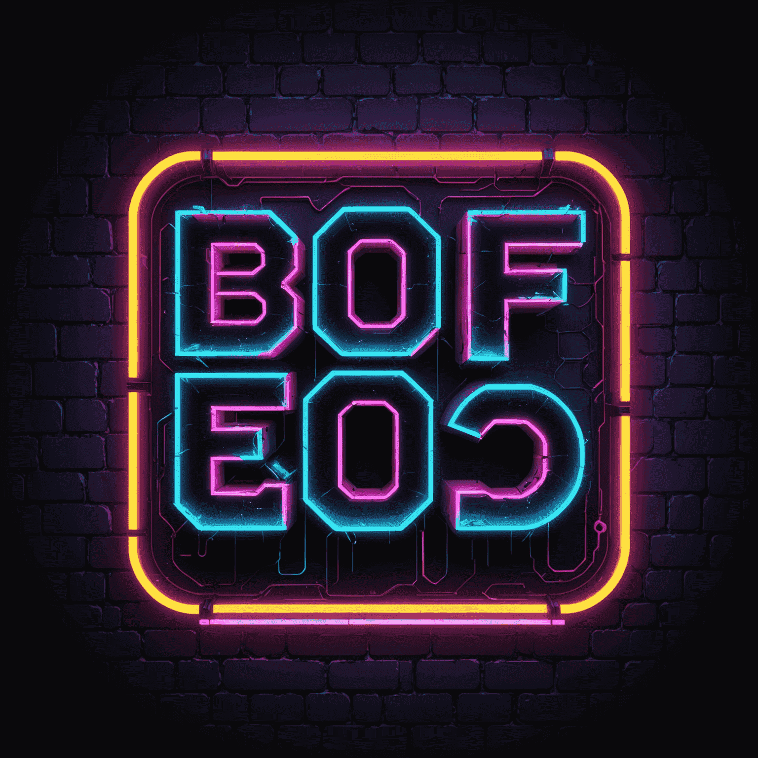 blufny163 logo - Futuristic neon text with glitch effect