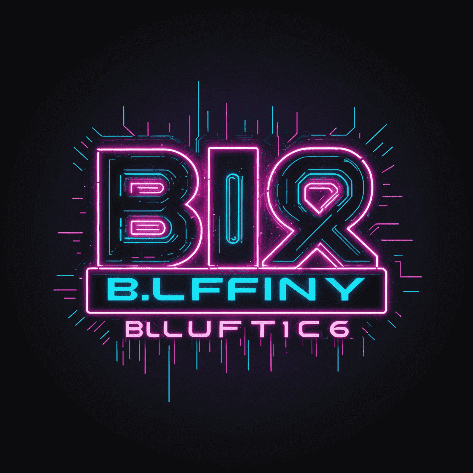 blufny163 logo - Futuristic neon text with glitch effect