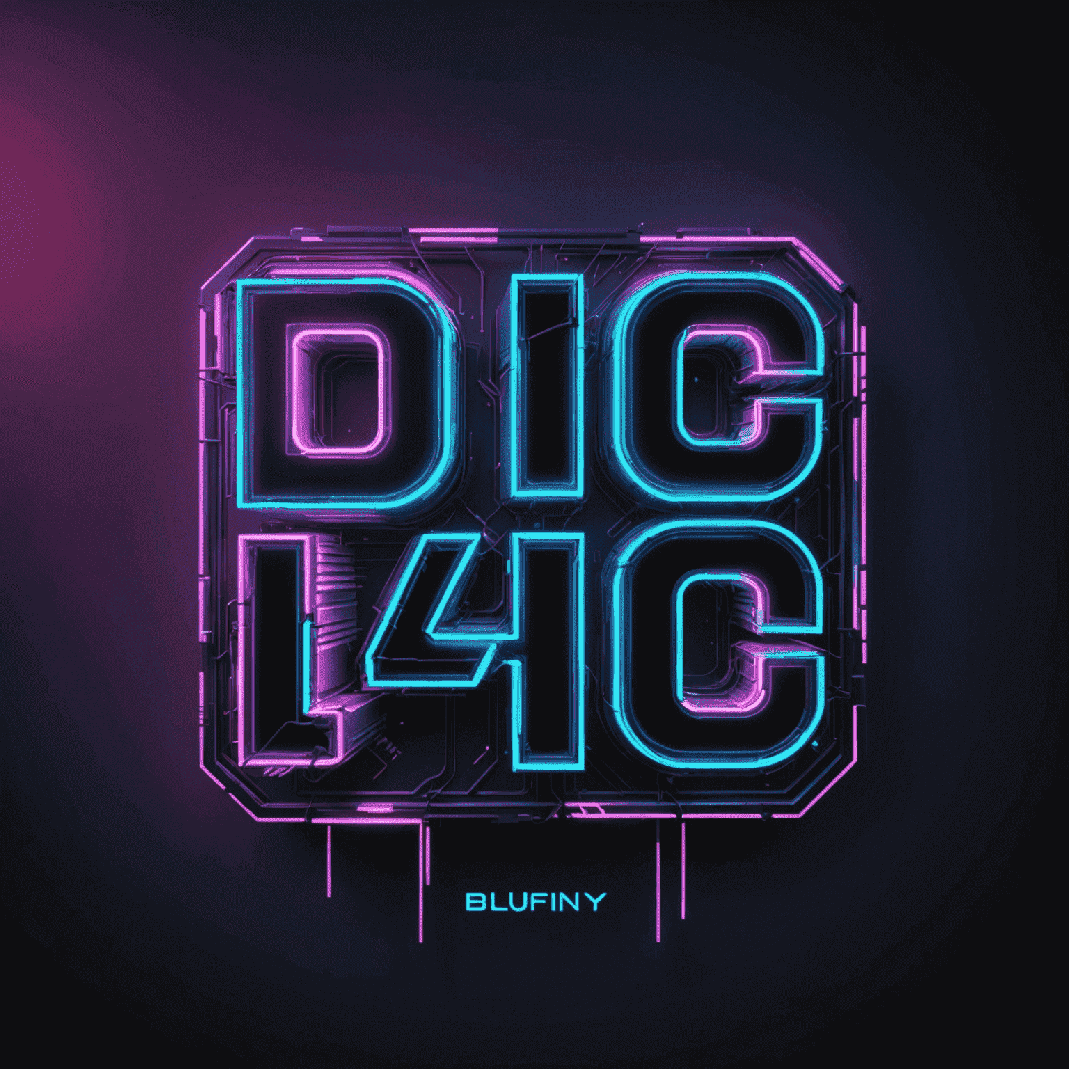 blufny163 logo - Futuristic neon text with glitch effect