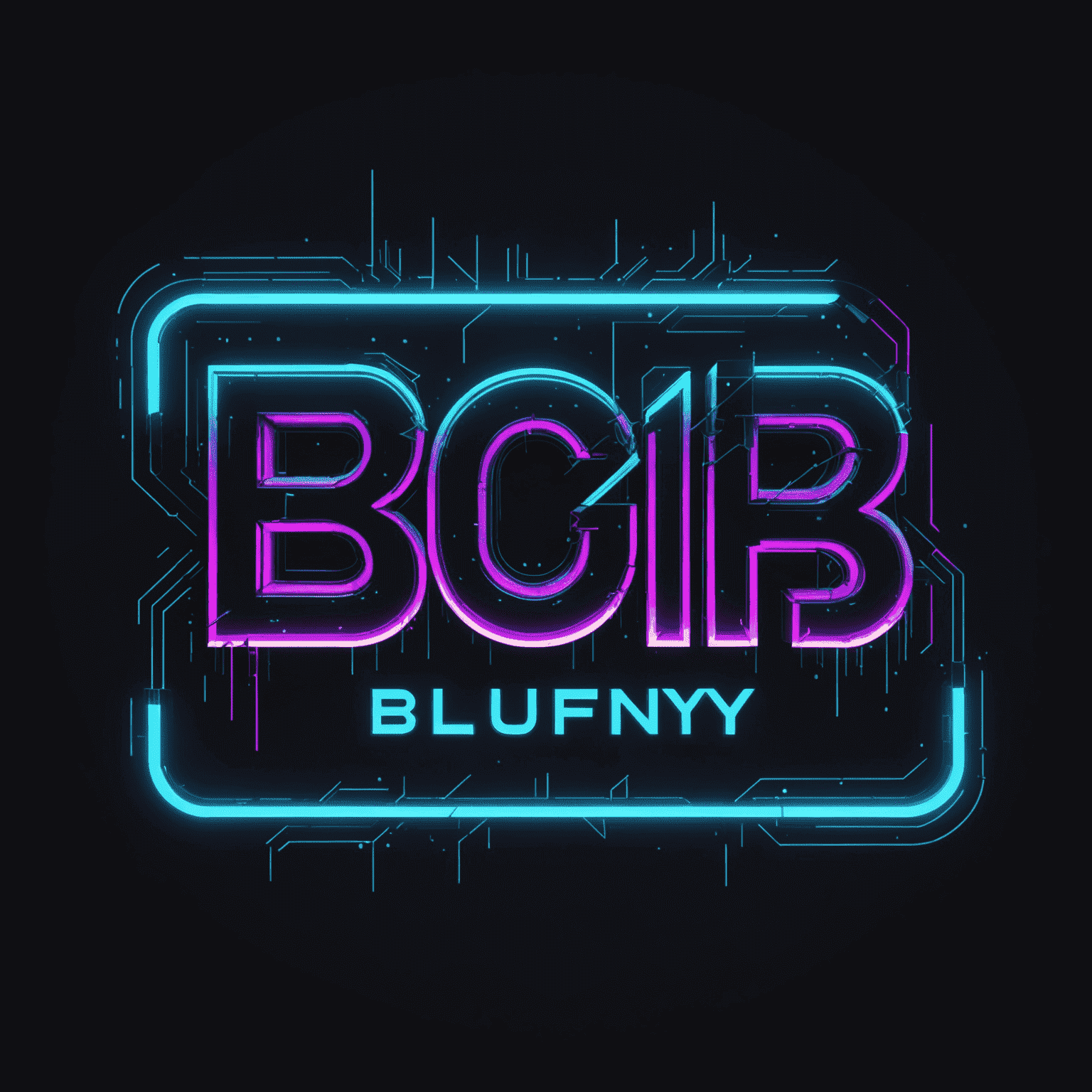 blufny163 logo - Futuristic neon text with glitch effect