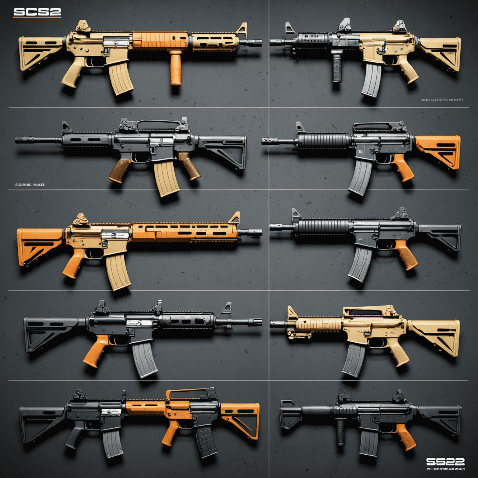 Various CS2 weapon skins displayed in a grid layout, showcasing new releases and popular designs
