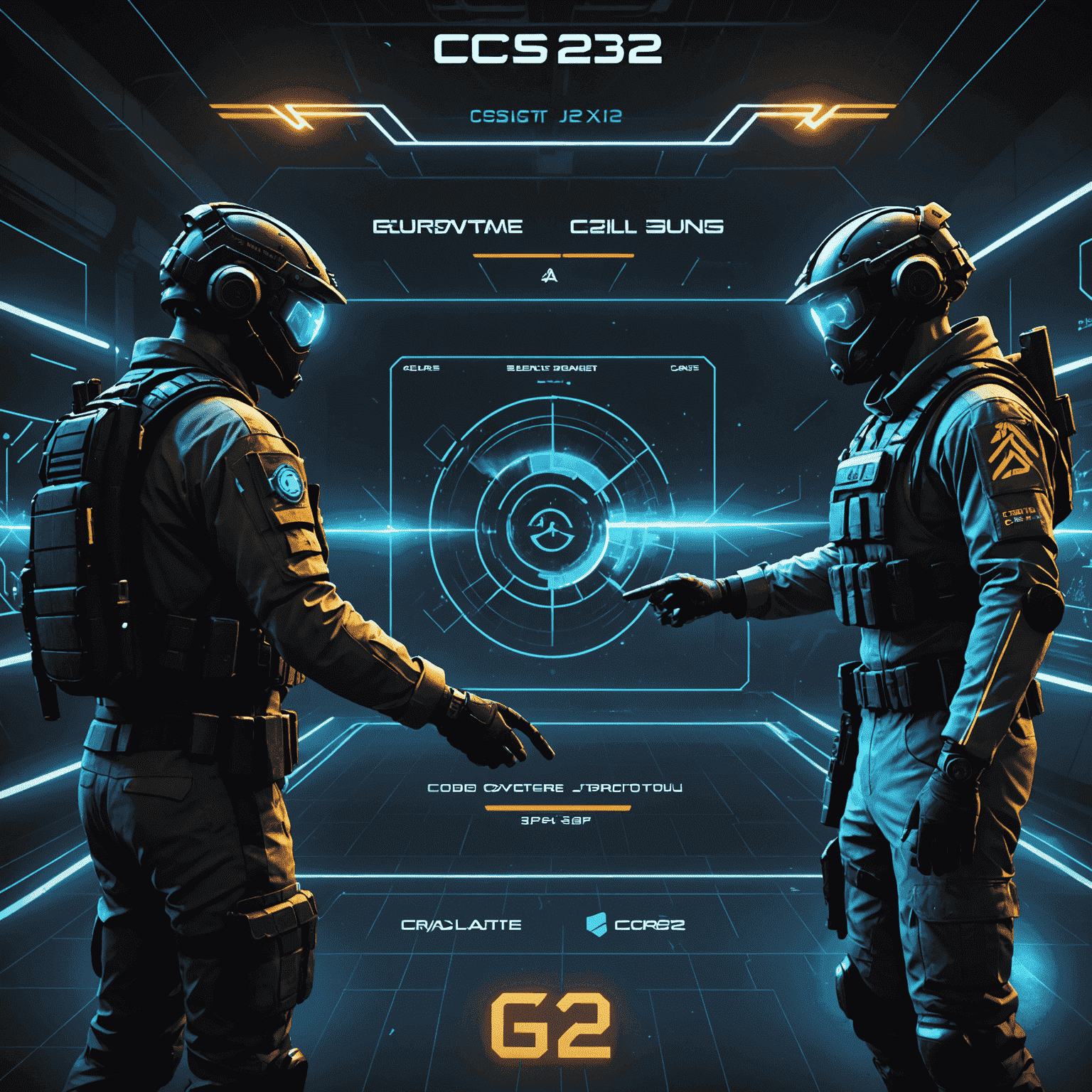 A futuristic interface showing CS2/CS:GO skins being exchanged between users, with glowing neon arrows indicating the trade flow