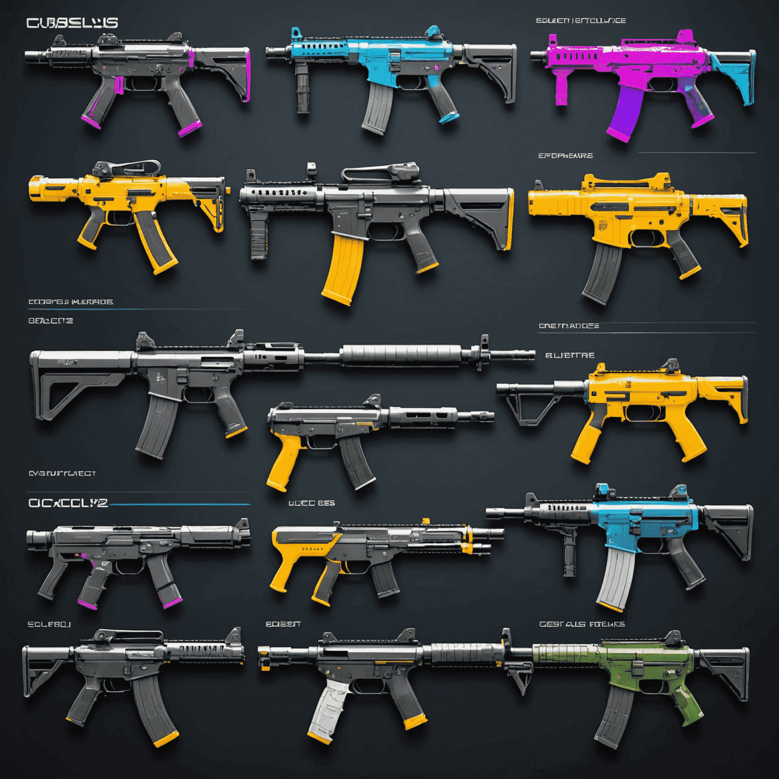 A futuristic interface displaying CS2/CS:GO skin prices with neon accents and glitch effects. The image shows various weapon skins with their corresponding prices and market trends, all presented in a sleek, high-tech design.